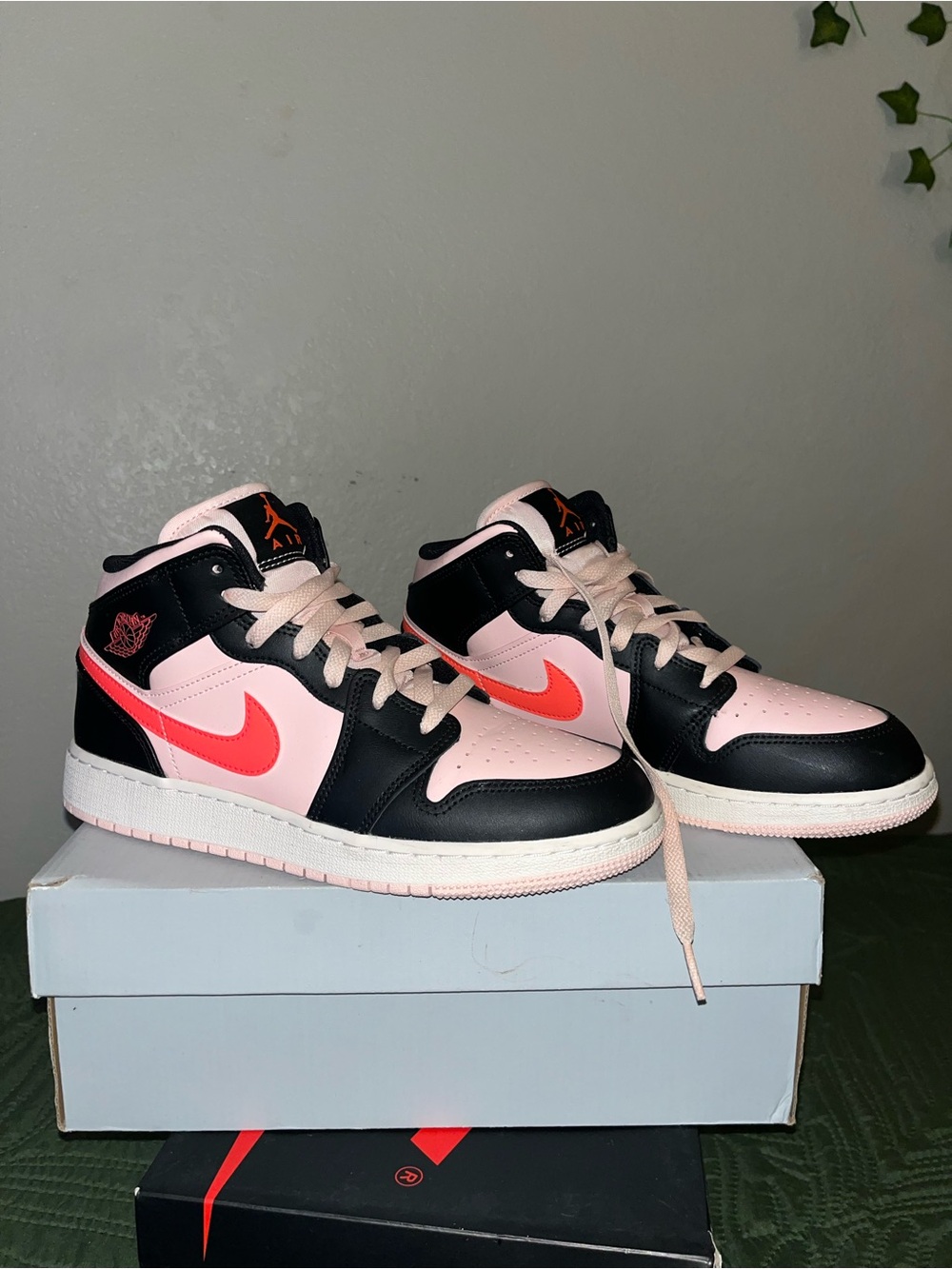 Nike Air Jordan 1 Mid Pink & Black with Red Swoosh
